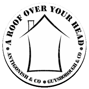 logo for A Roof Over Your Head: circular, featuring a house sketch with text around the edge