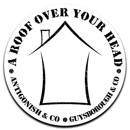 logo for A Roof Over Your Head: circular, featuring a house sketch with text around the edge